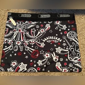 LeSportsac makeup cosmetic single zipper pouch bag love rock & roll